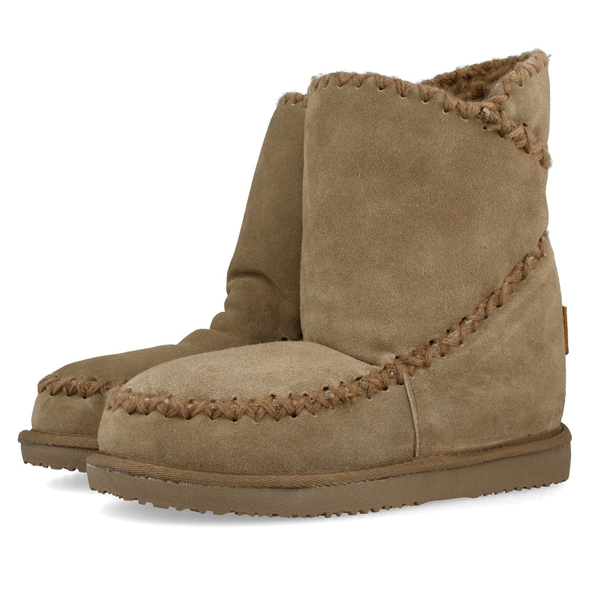 Beige leather ankle boots australian style with internal wedge for woman 42114