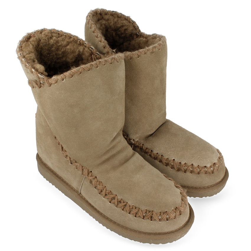 Beige leather ankle boots australian style with internal wedge for woman 42114