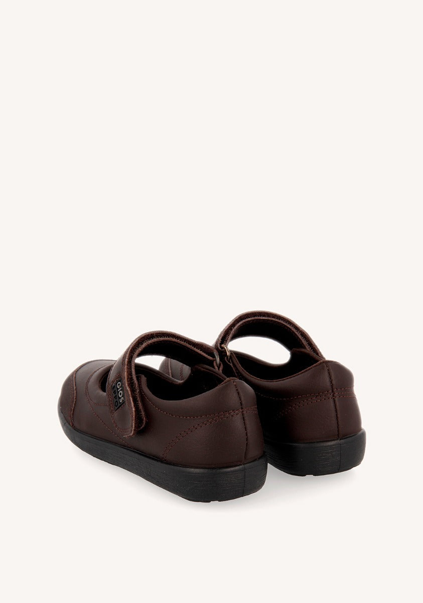 BROWN LEATHER BALLERINA-STYLE SCHOOL SHOES WITH ADJUSTABLE FASTENING LAMBDA