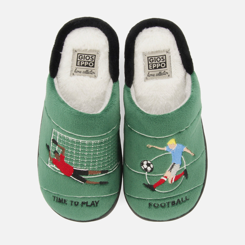 Tartu children's green backless slippers with a football print