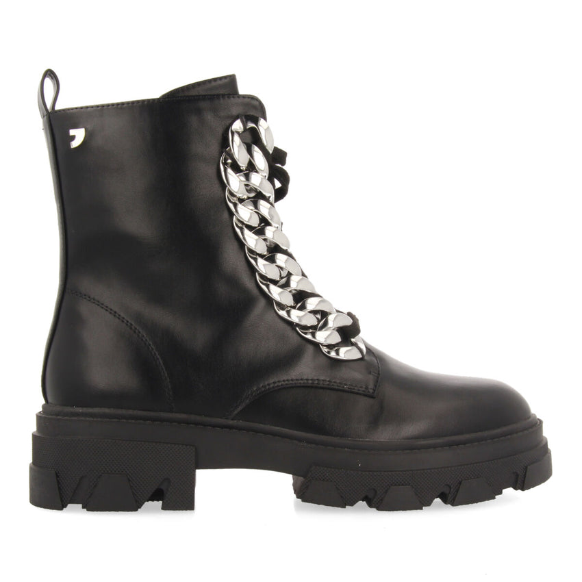Holzthum women's black lace-up combat boots with track soles and maxi chains