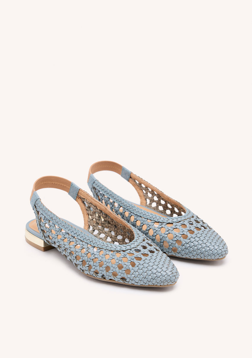 ARGIRITA WOMEN'S LIGHT BLUE LEATHER BALLET FLATS WITH BRAIDING