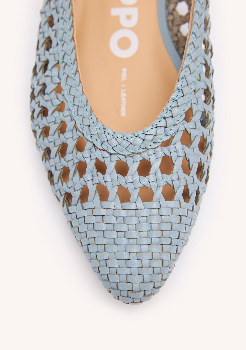 ARGIRITA WOMEN'S LIGHT BLUE LEATHER BALLET FLATS WITH BRAIDING