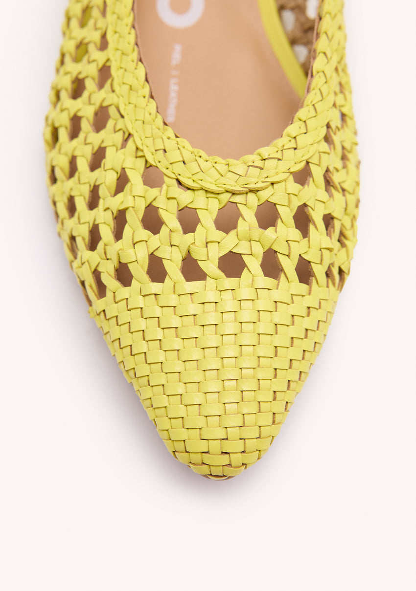 ARGIRITA WOMEN'S LIME LEATHER BALLET FLATS WITH BRAIDING