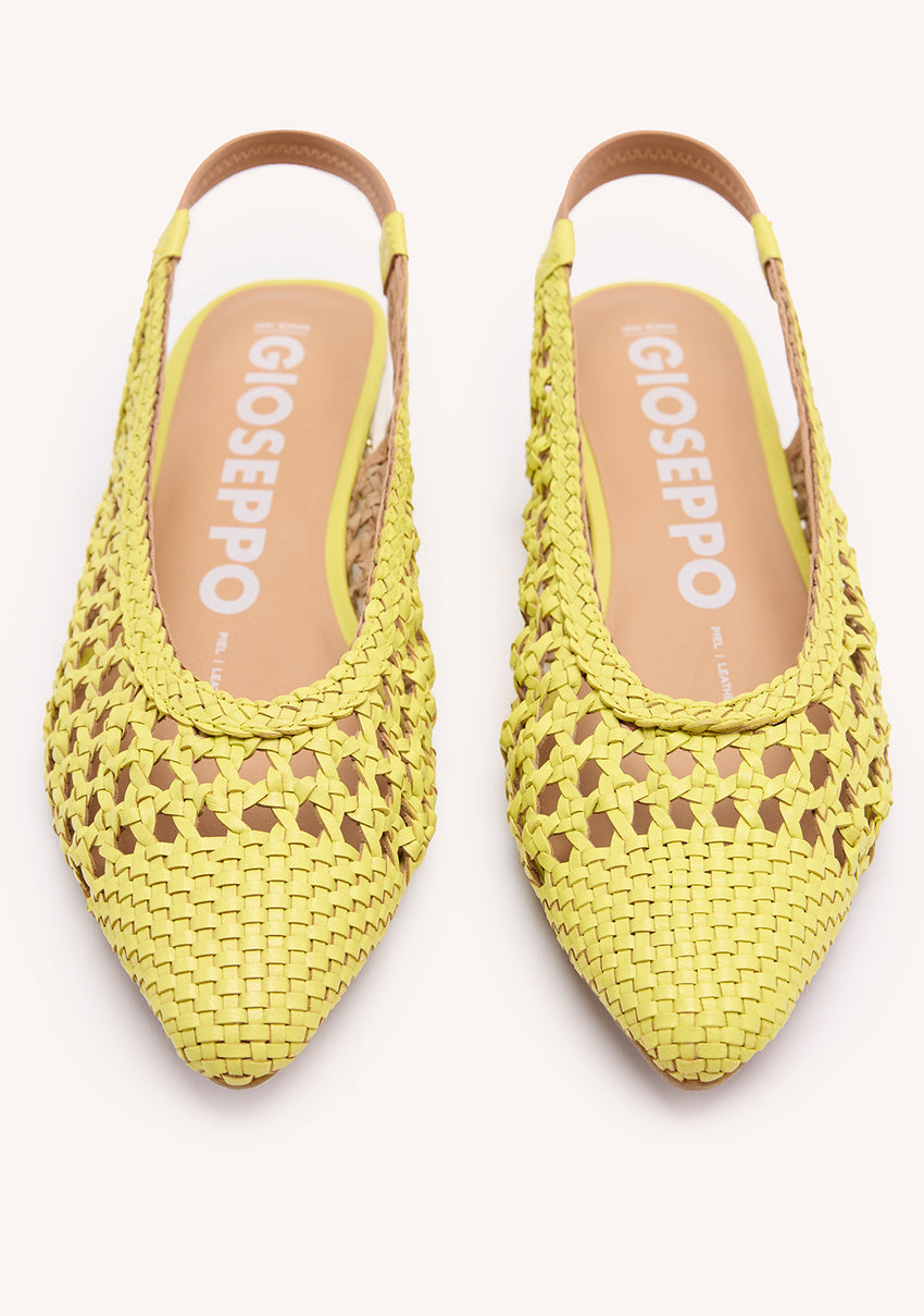 ARGIRITA WOMEN'S LIME LEATHER BALLET FLATS WITH BRAIDING