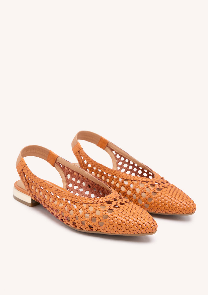 ARGIRITA WOMEN'S ORANGE LEATHER BALLET FLATS WITH BRAIDING