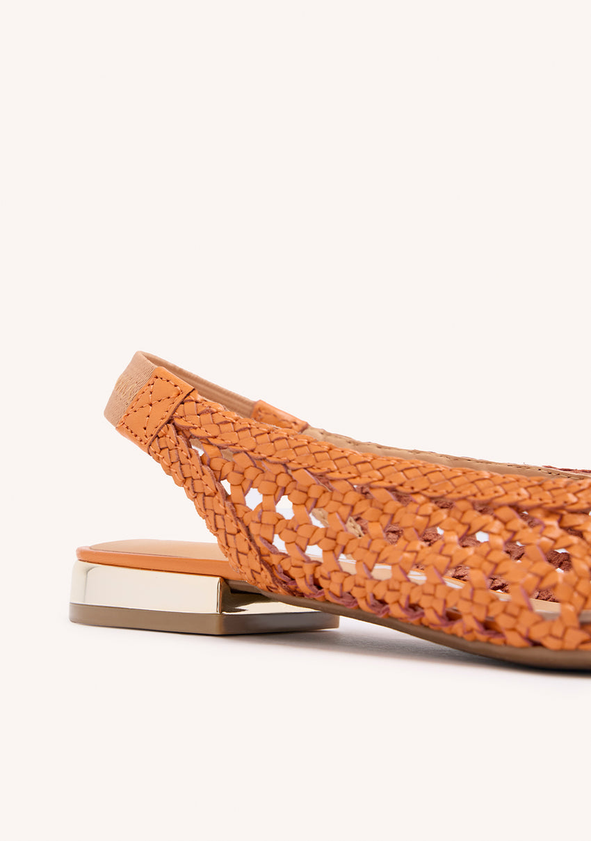 ARGIRITA WOMEN'S ORANGE LEATHER BALLET FLATS WITH BRAIDING