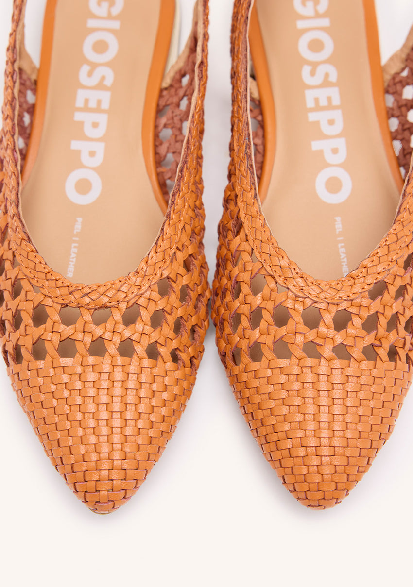 ARGIRITA WOMEN'S ORANGE LEATHER BALLET FLATS WITH BRAIDING