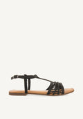 Icari women's flat black braided leather sandals