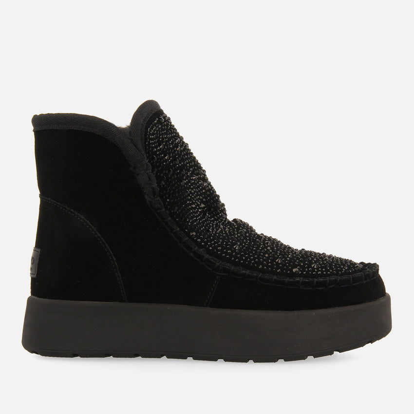 Cupar women's black split-suede shearling boots with crystals
