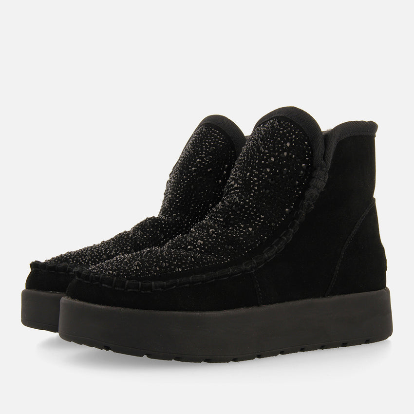 Cupar women's black split-suede shearling boots with crystals
