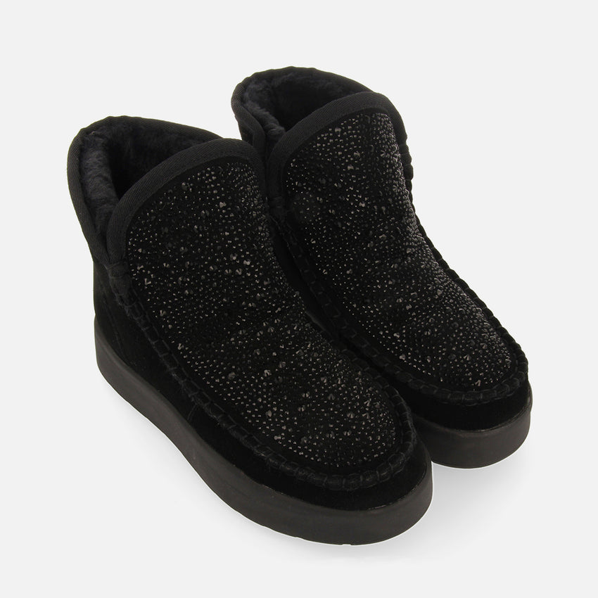 Cupar women's black split-suede shearling boots with crystals