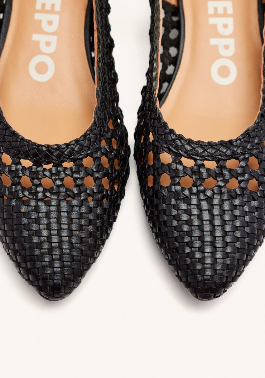 BLACK BRAIDED LEATHER BALLET FLATS PISKOVE