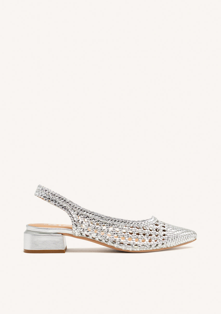 SILVER LEATHER BRAIDED BALLET FLATS PISKOVE