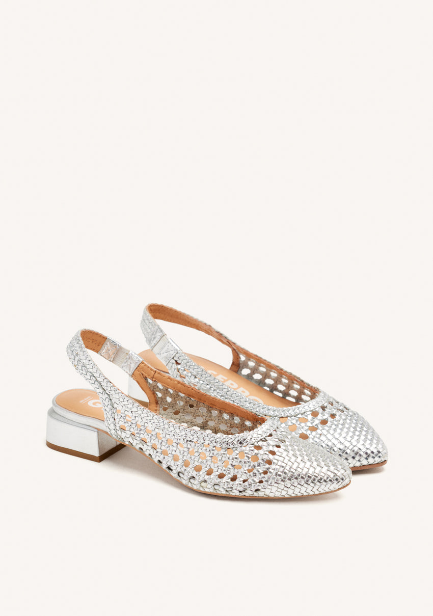 SILVER LEATHER BRAIDED BALLET FLATS PISKOVE
