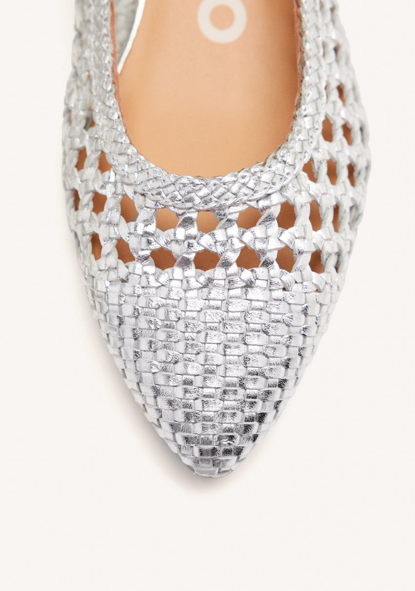 SILVER LEATHER BRAIDED BALLET FLATS PISKOVE