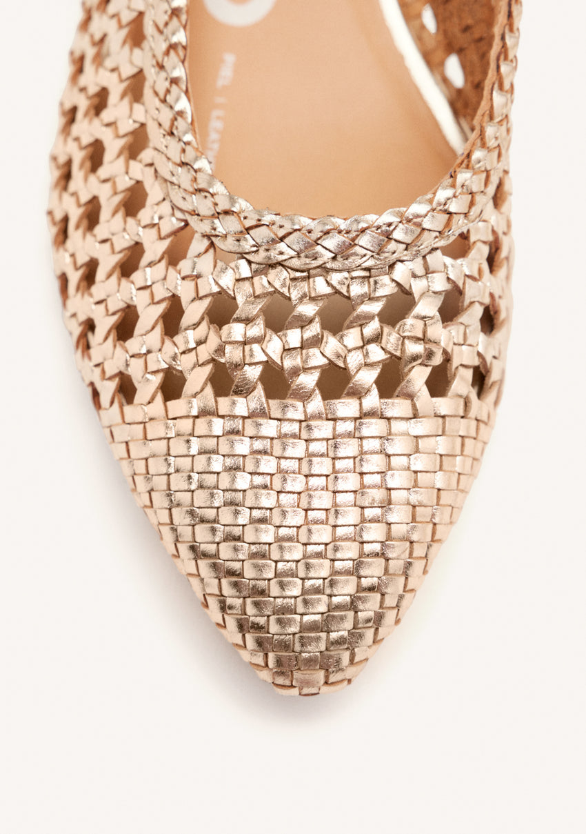 PLATINUM BRAIDED LEATHER BALLET FLATS PISKOVE