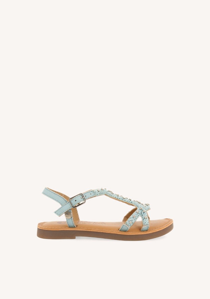 BLUE LEATHER SANDALS WITH BEAD EMBELLISHMENT FOR GIRL AND BOY LAZARAT