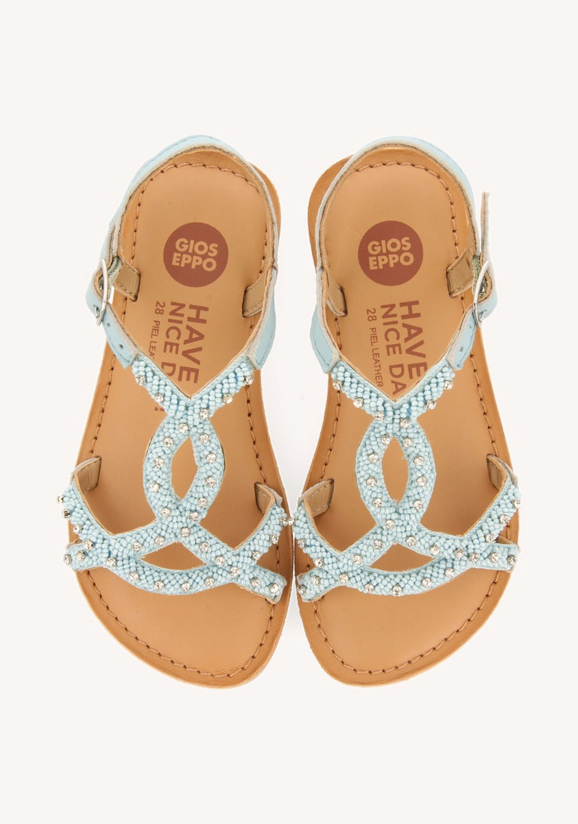 BLUE LEATHER SANDALS WITH BEAD EMBELLISHMENT FOR GIRL AND BOY LAZARAT