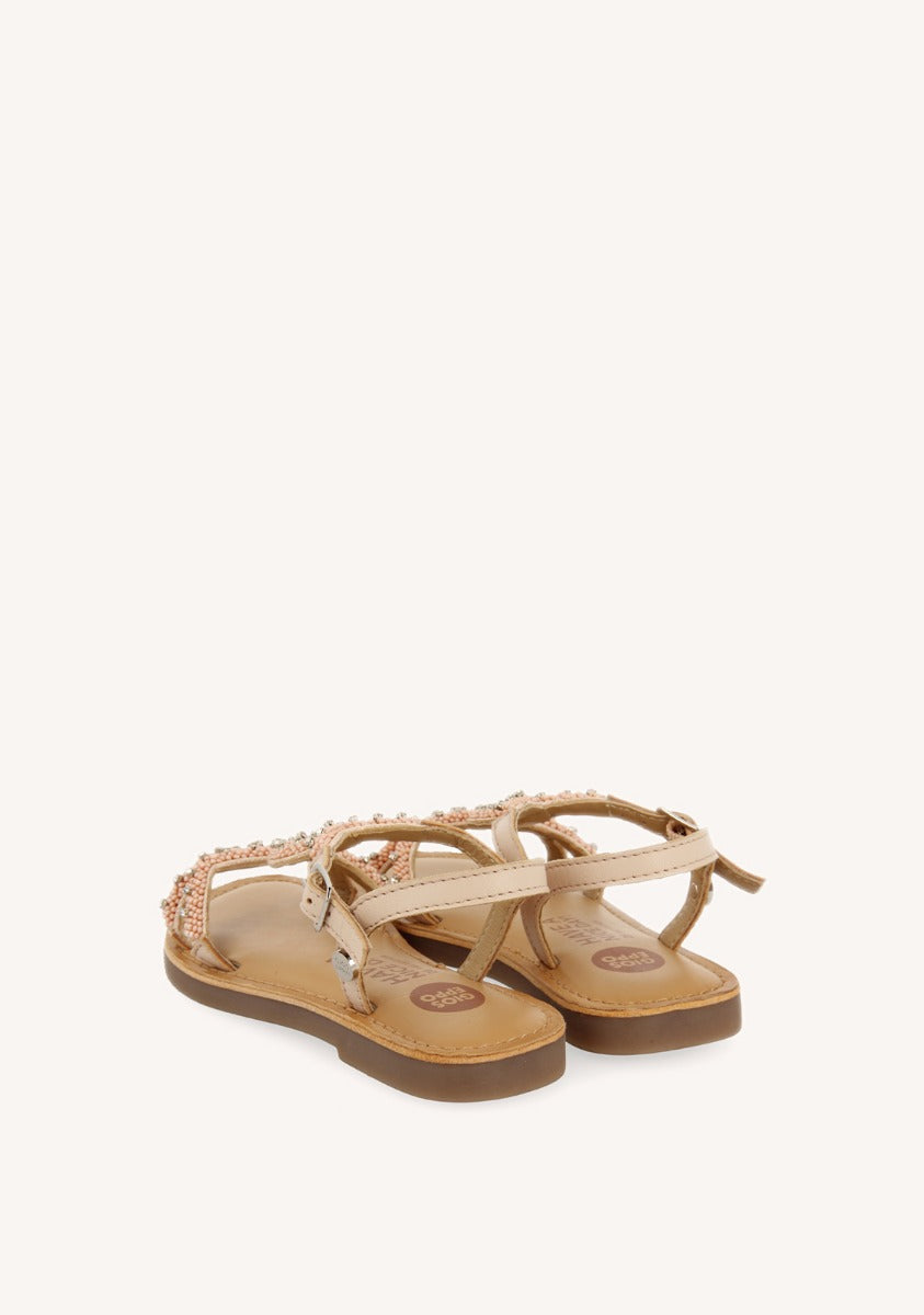 PINK LEATHER SANDALS WITH BEAD EMBELLISHMENT FOR GIRL AND BOY LAZARAT