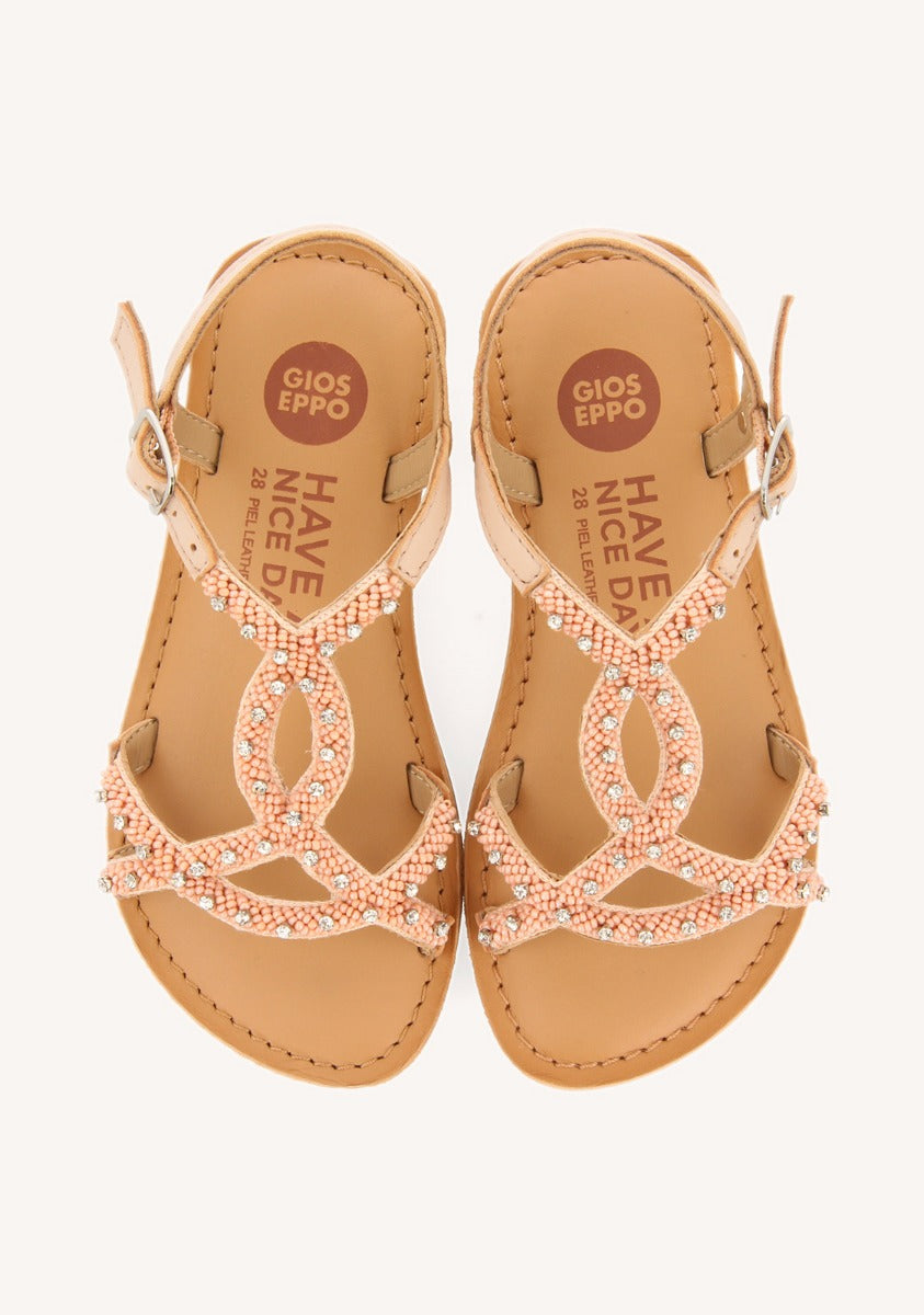 PINK LEATHER SANDALS WITH BEAD EMBELLISHMENT FOR GIRL AND BOY LAZARAT