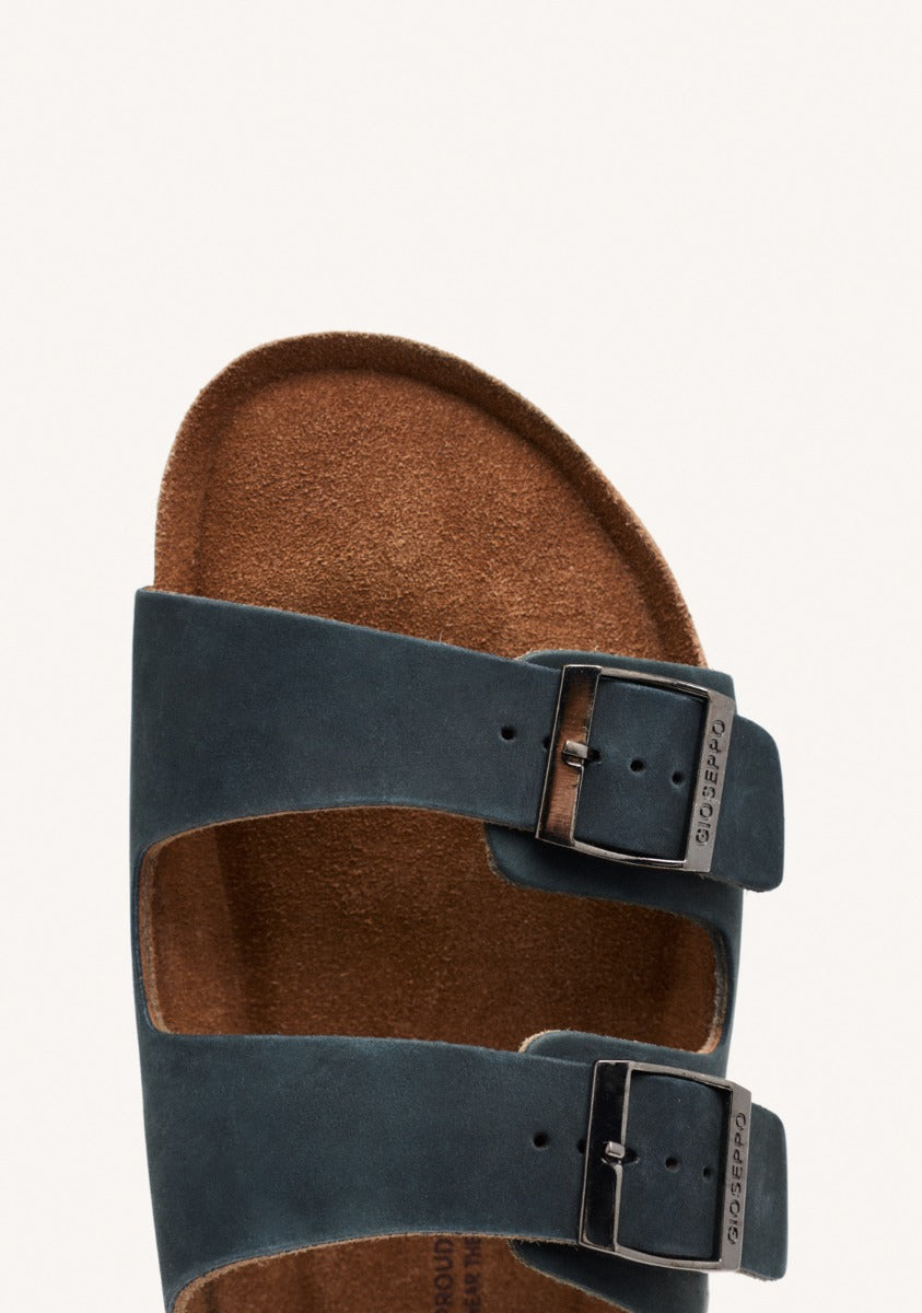 BLACK LEATHER SANDALS WITH BIO SOLE FOR MEN VIZZINI