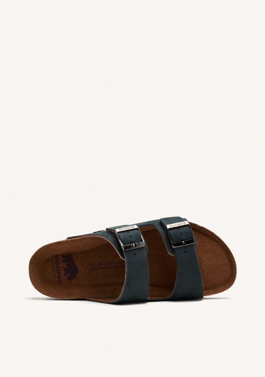 BLACK LEATHER SANDALS WITH BIO SOLE FOR MEN VIZZINI