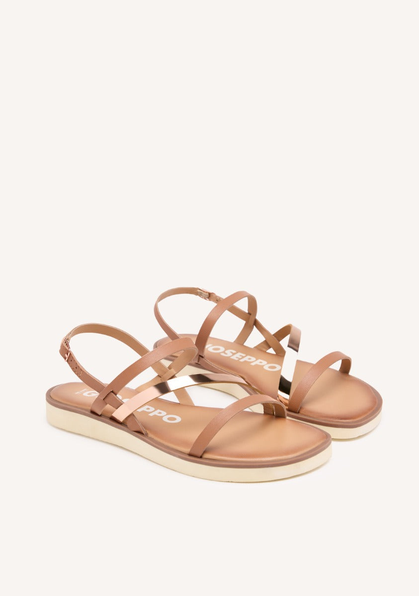 LEATHER SANDALS WITH LEATHER AND METALLIC STRAPS FOR WOMEN CARBIS