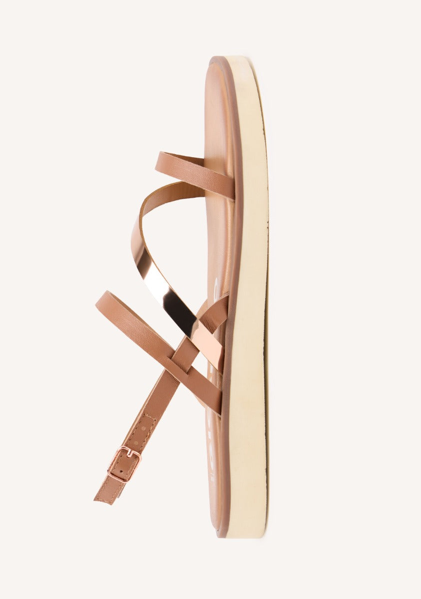 LEATHER SANDALS WITH LEATHER AND METALLIC STRAPS FOR WOMEN CARBIS