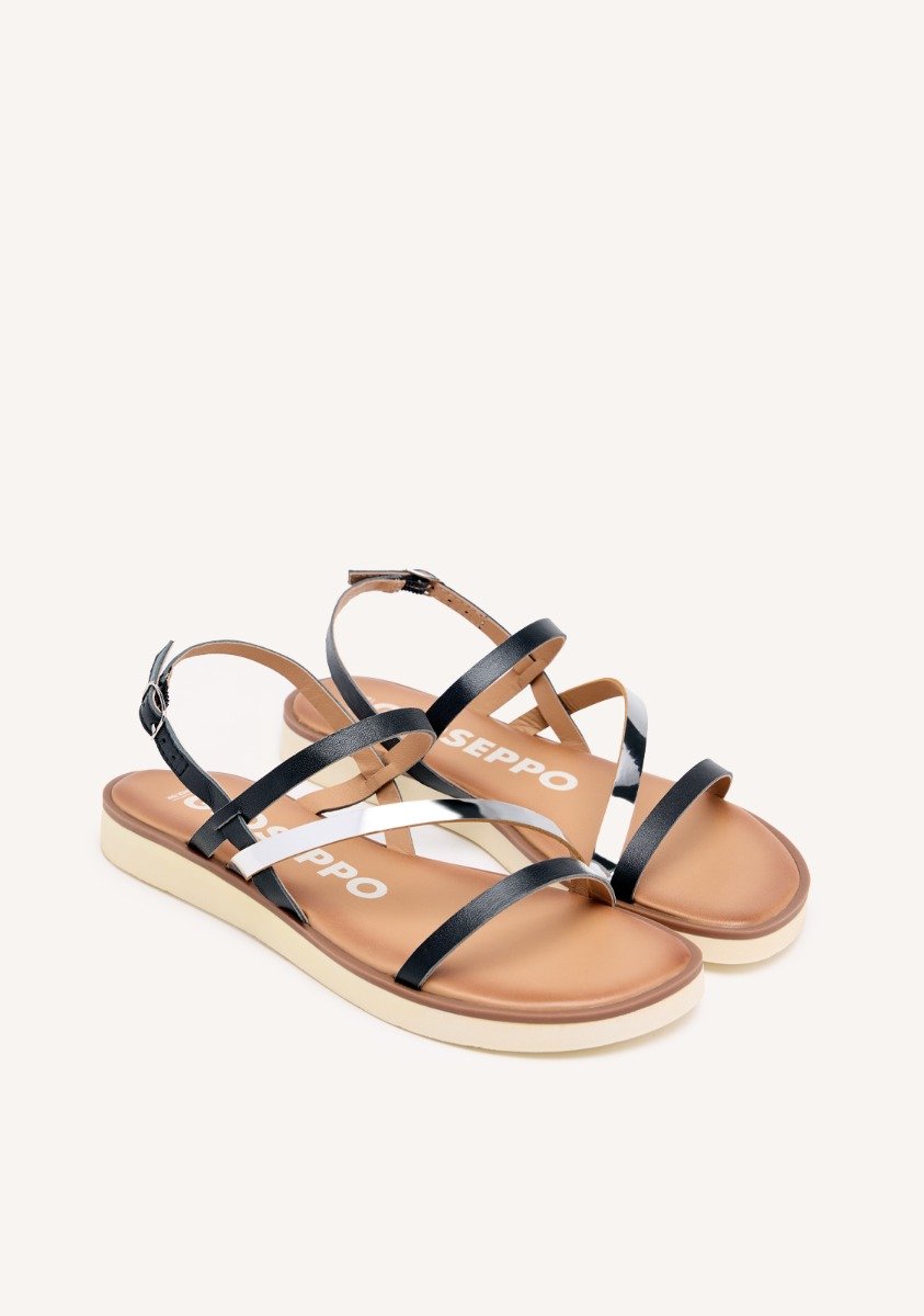LEATHER SANDALS WITH BLACK AND METALLIC STRAPS FOR WOMEN CARBIS