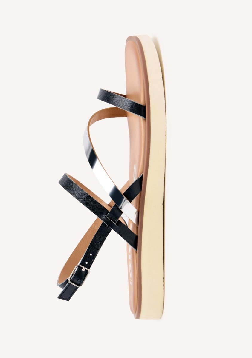 LEATHER SANDALS WITH BLACK AND METALLIC STRAPS FOR WOMEN CARBIS