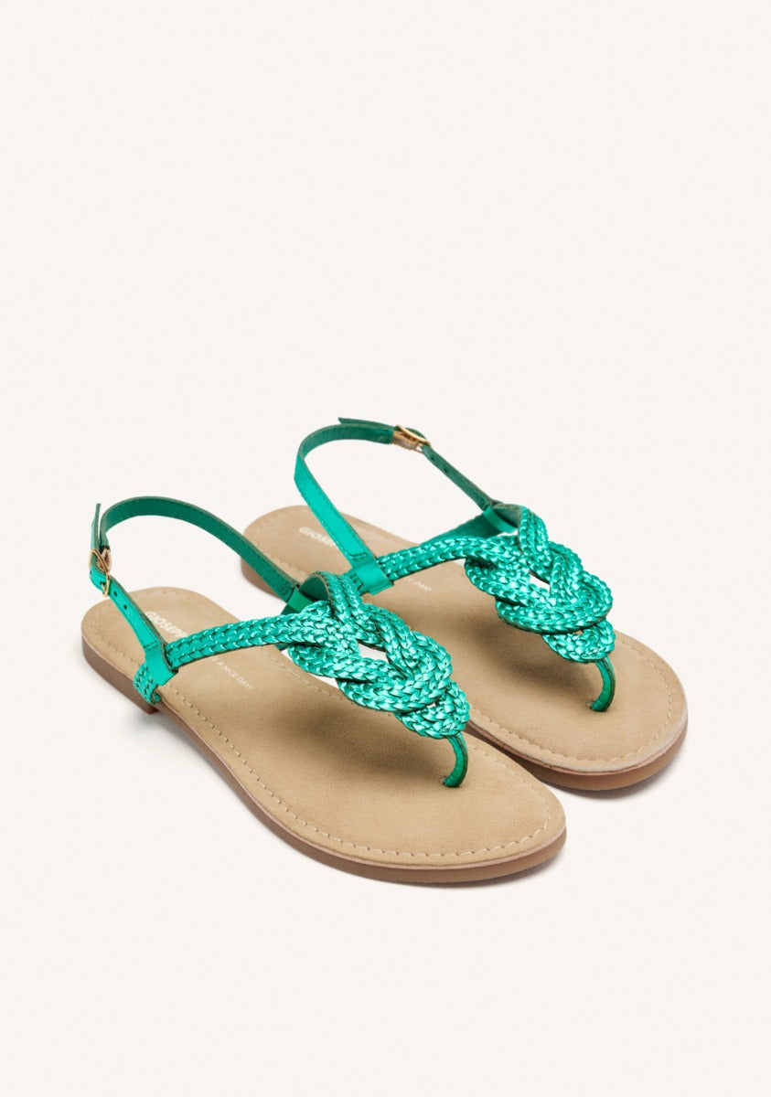 BRAIDED SHINY LEATHER SANDALS
