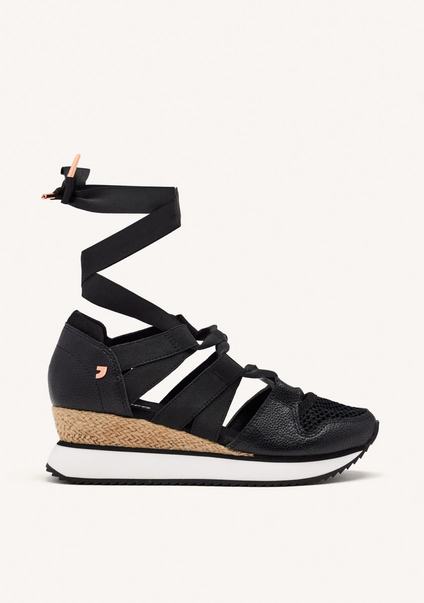 BLACK OPEN SNEAKERS ESPADRILLE TYPE WITH STRAPS FOR WOMEN MUIR