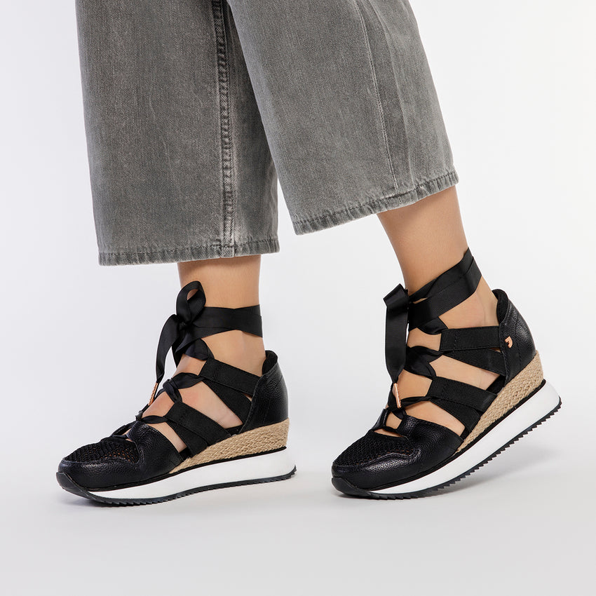BLACK OPEN SNEAKERS ESPADRILLE TYPE WITH STRAPS FOR WOMEN MUIR