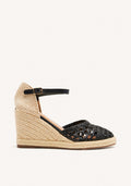 BLACK LEATHER BRAIDED WEDGE ESPADRILLES FOR WOMEN SERIGNAN