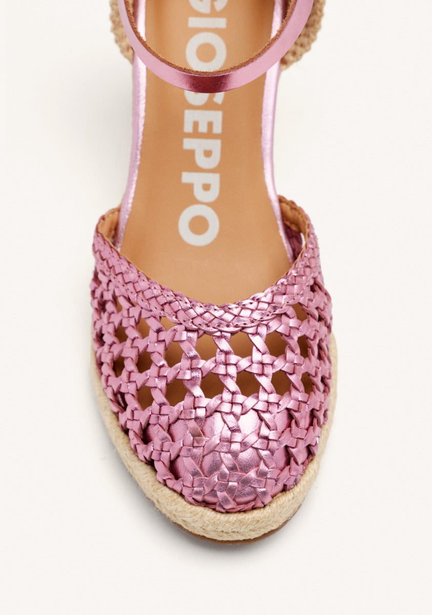 PINK WOVEN LEATHER ESPADRILLES WITH HIGH JUTE WEDGE FOR WOMEN SERIGNAN