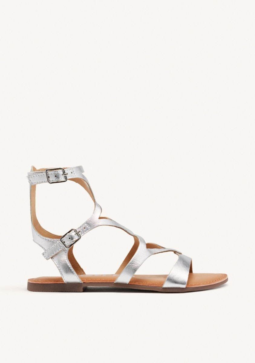 SILVER LEATHER ROMAN STYLE SANDALS FOR WOMEN TOPOJE