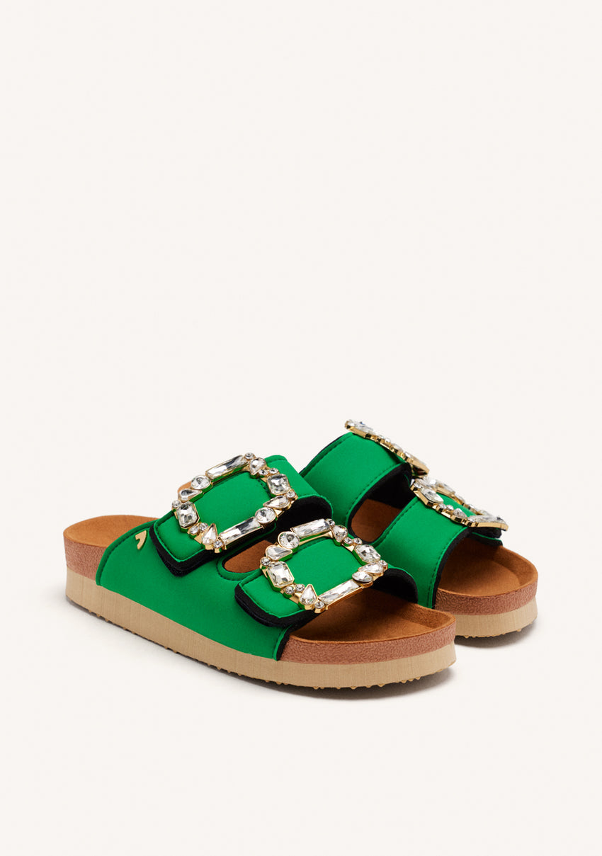 ADERKLAA WOMEN'S GREEN BIO STYLE SANDALS WITH JEWEL EMBELLISHMENT