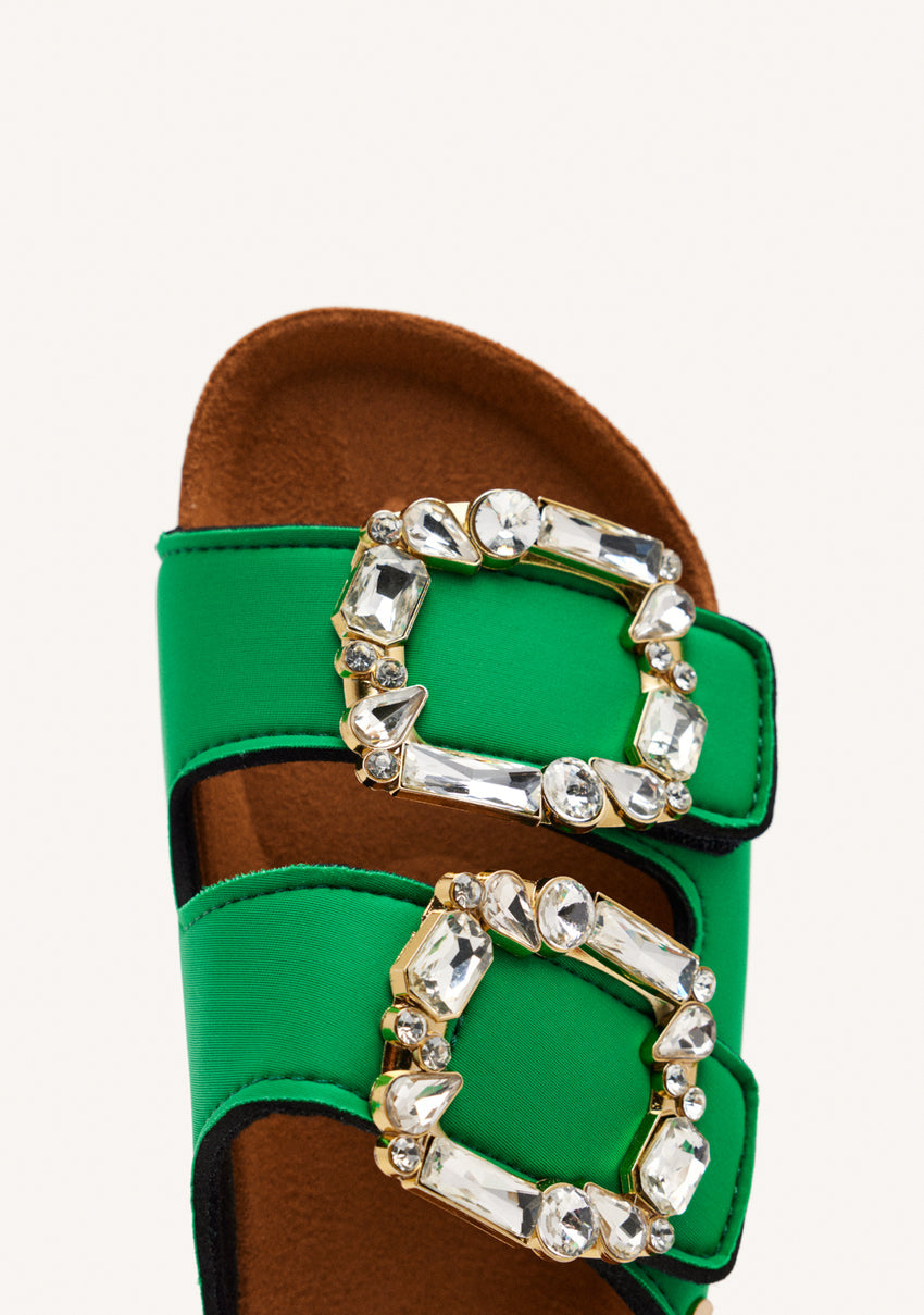 ADERKLAA WOMEN'S GREEN BIO STYLE SANDALS WITH JEWEL EMBELLISHMENT