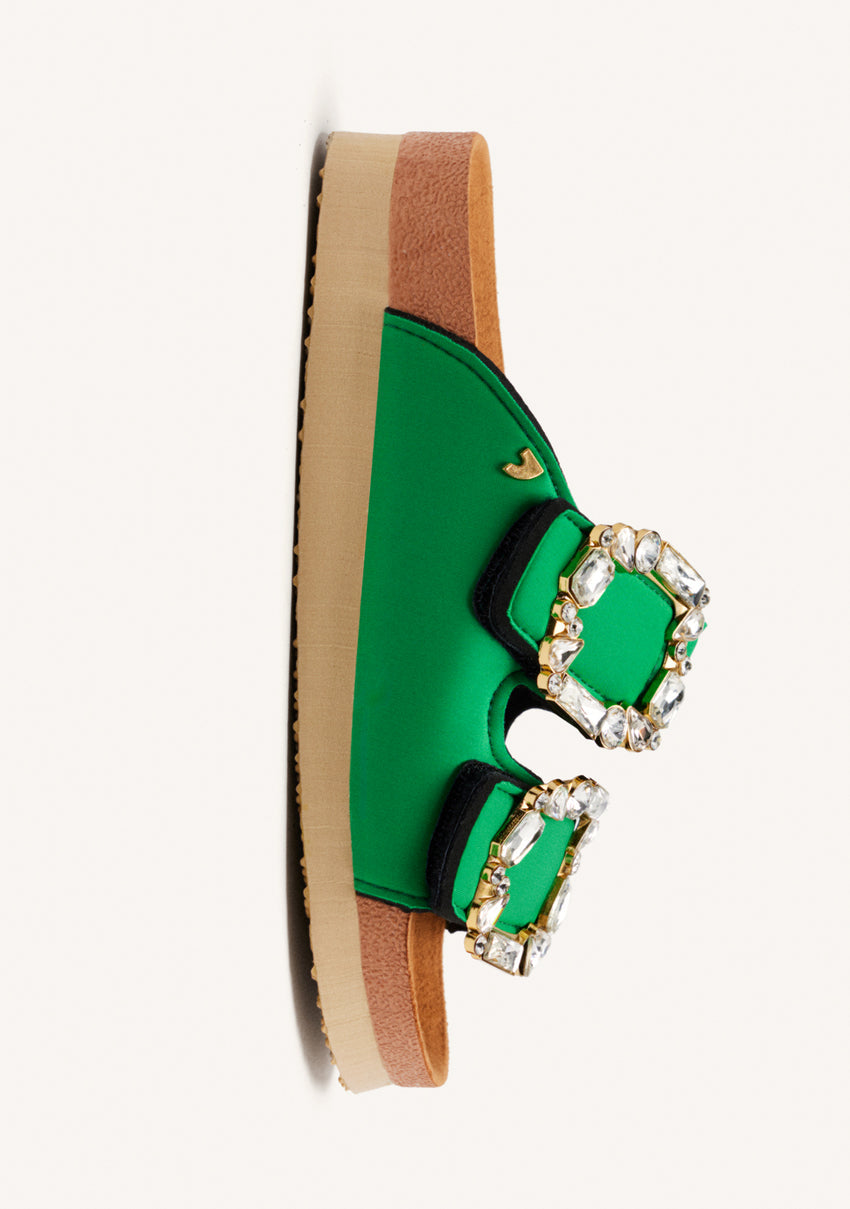 ADERKLAA WOMEN'S GREEN BIO STYLE SANDALS WITH JEWEL EMBELLISHMENT