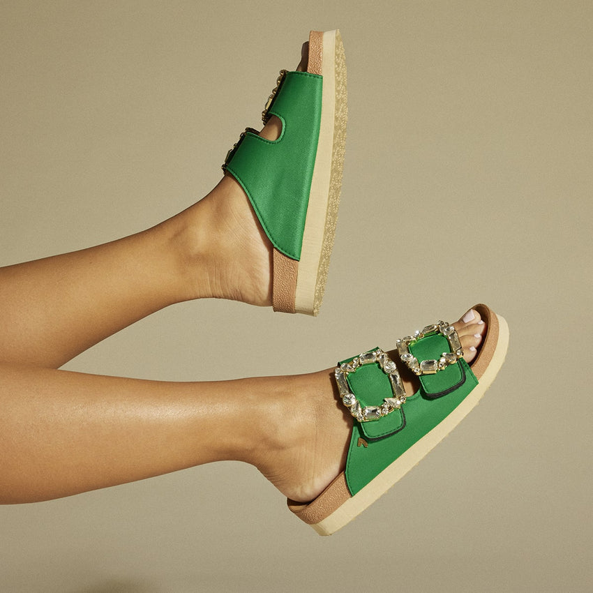 ADERKLAA WOMEN'S GREEN BIO STYLE SANDALS WITH JEWEL EMBELLISHMENT