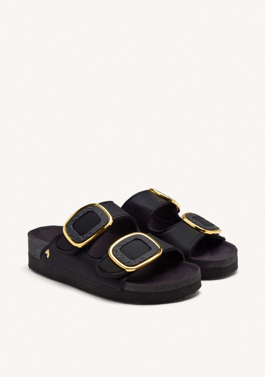 BUDAORS WOMEN'S BLACK JEWEL EMBELLISHED BIO STYLE SANDALS