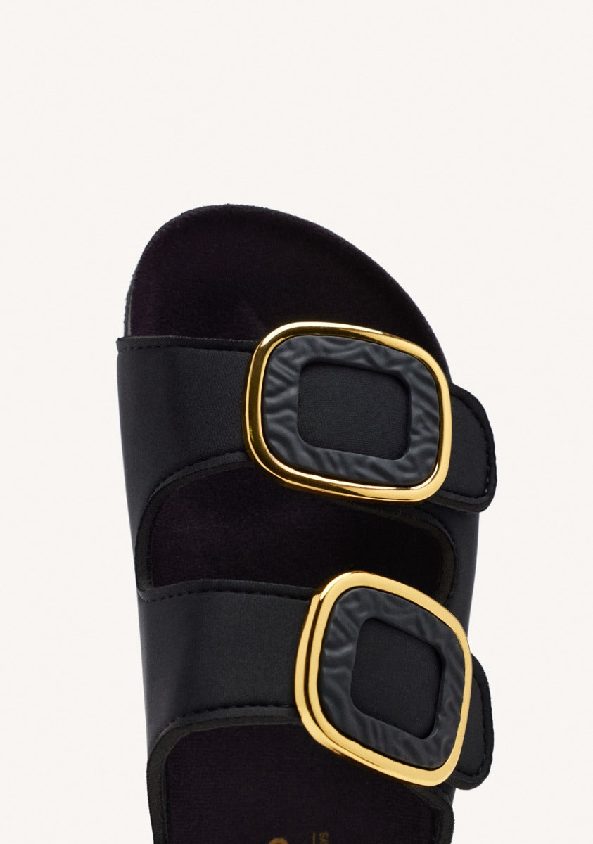 BUDAORS WOMEN'S BLACK JEWEL EMBELLISHED BIO STYLE SANDALS