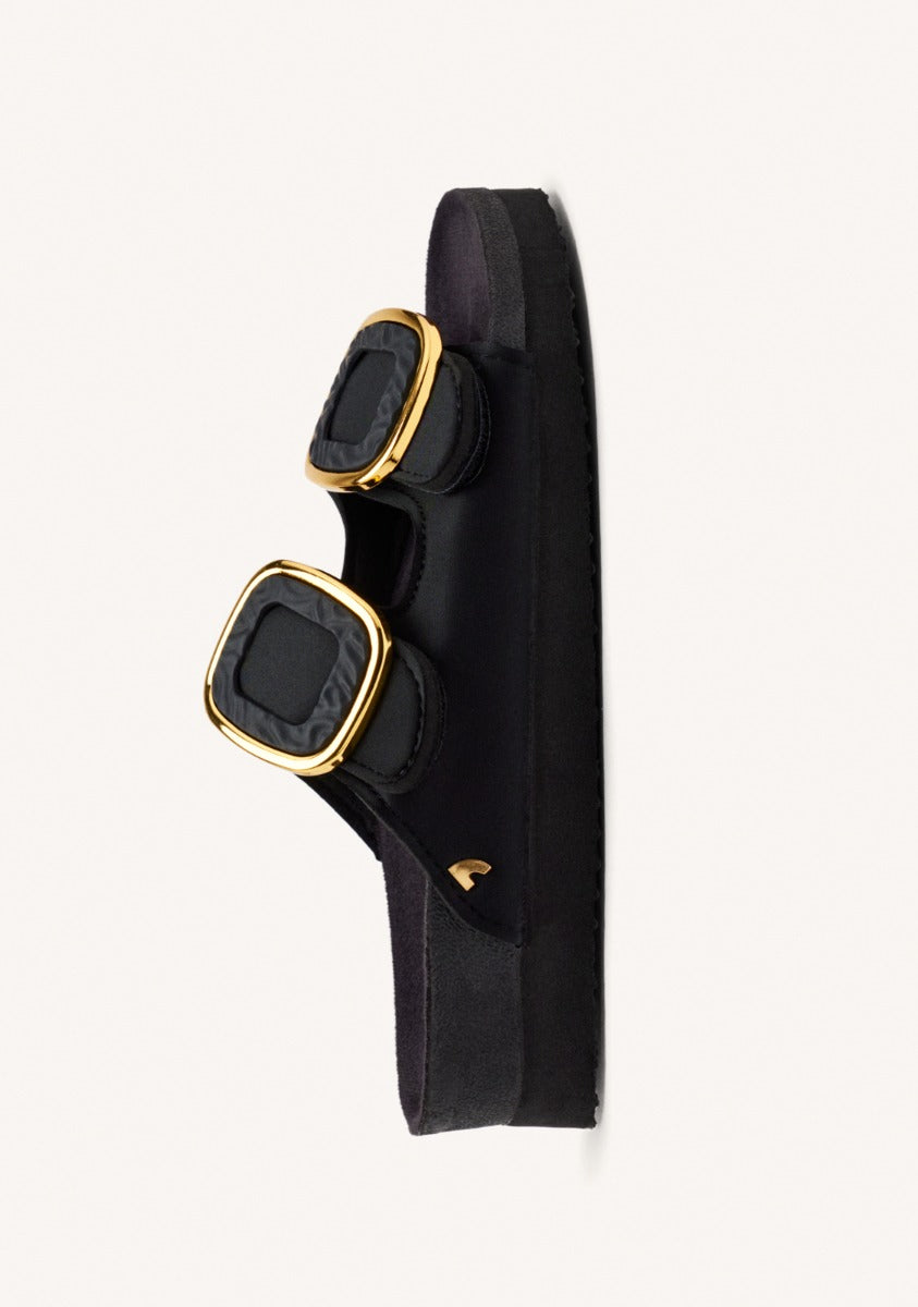 BUDAORS WOMEN'S BLACK JEWEL EMBELLISHED BIO STYLE SANDALS