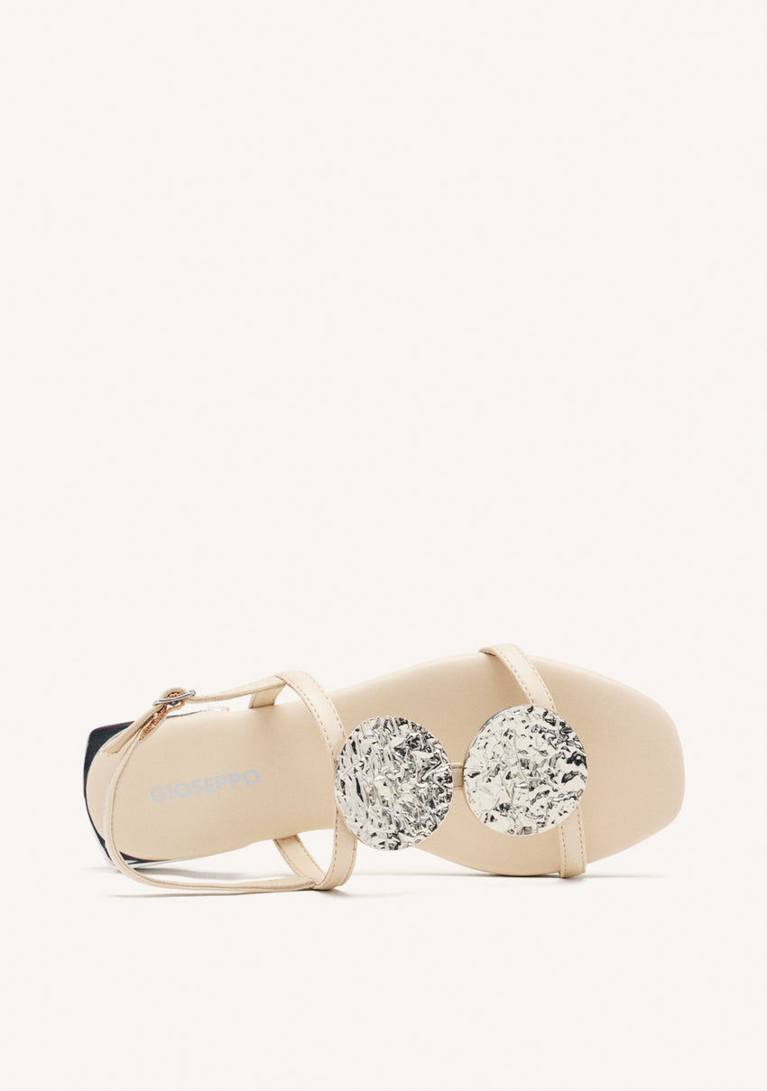 OFF WHITE LEATHER SANDALS WITH METALLIC TRIM FOR WOMEN TROFA