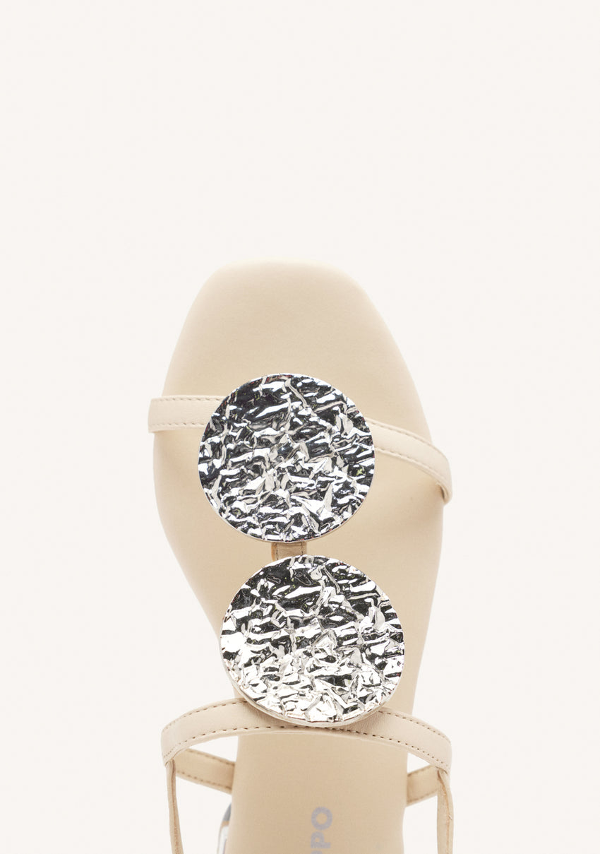 OFF WHITE LEATHER SANDALS WITH METALLIC TRIM FOR WOMEN TROFA