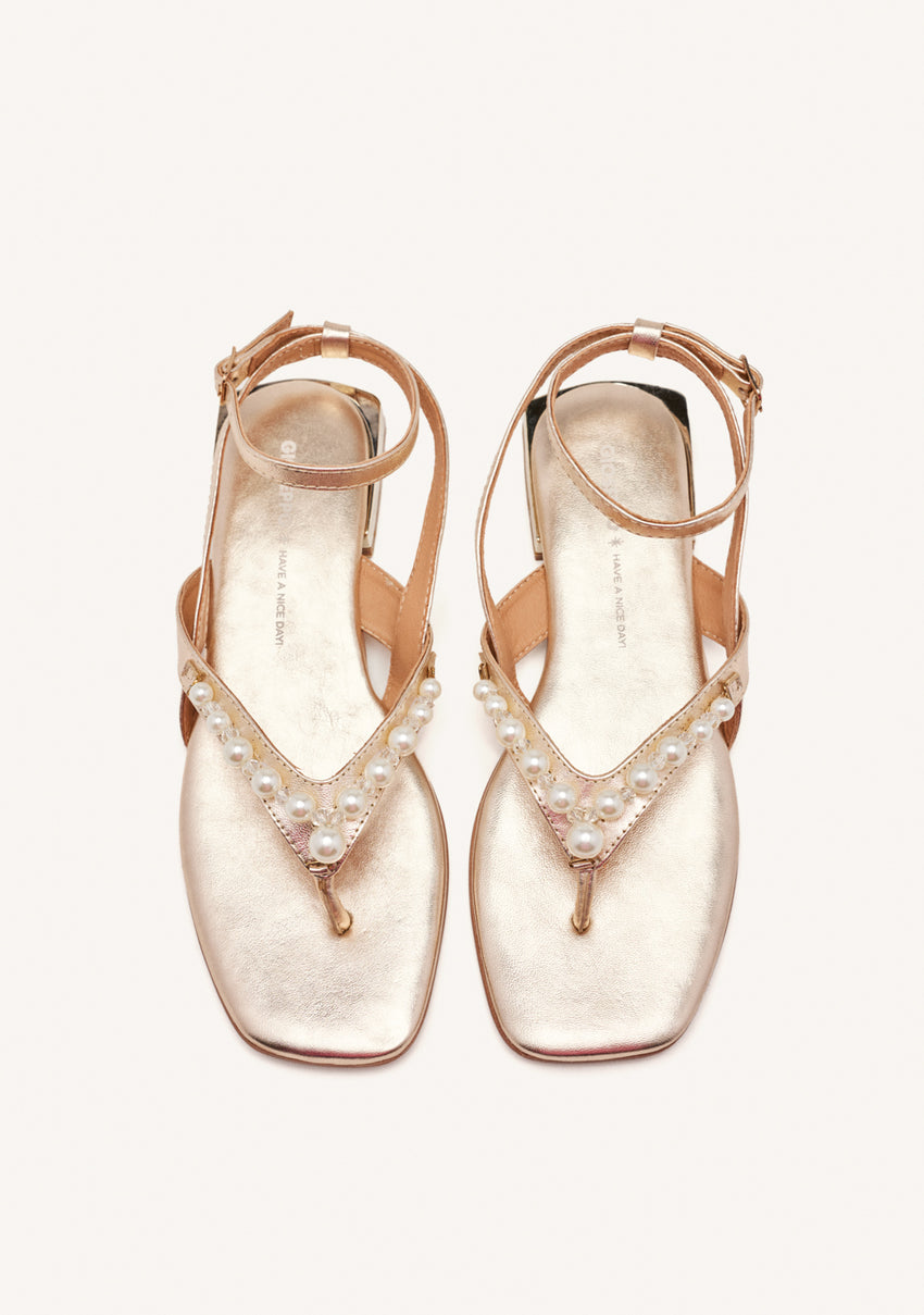 PLATINUM LEATHER SANDALS WITH PEARLS FOR WOMEN SUMPTER