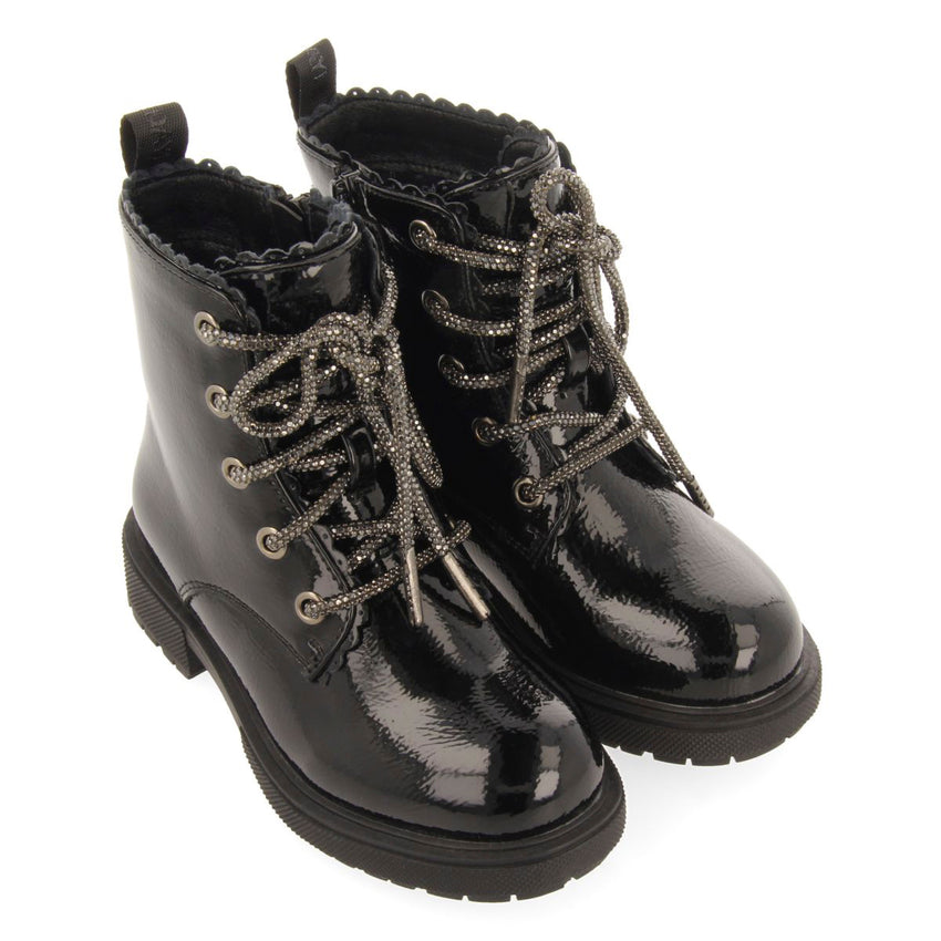 MILITARY STYLE PATENT EFFECT BOOTS ZILINA
