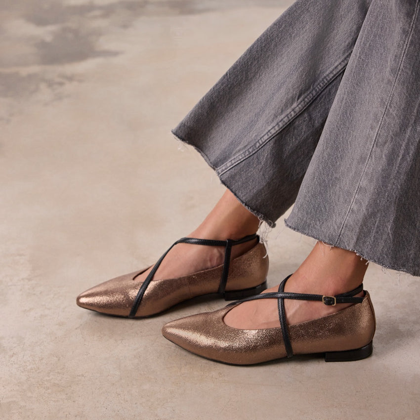 METALLIC LEATHER BALLET FLATS TURKEVE