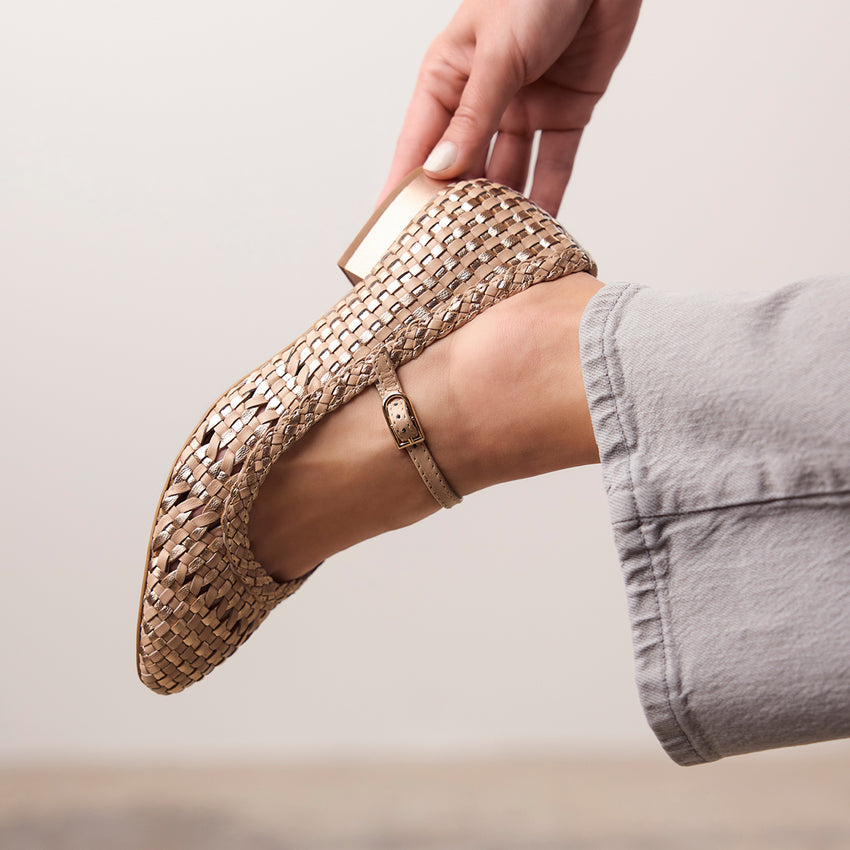 BALLET FLATS MARY JANES BRAIDED LEATHER SKALICA